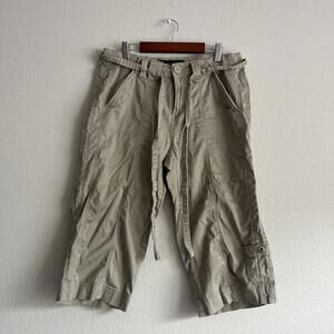 Baccini Women's Khaki Cargo Capri Pants Size 28 Cotton Utility Indie Safari